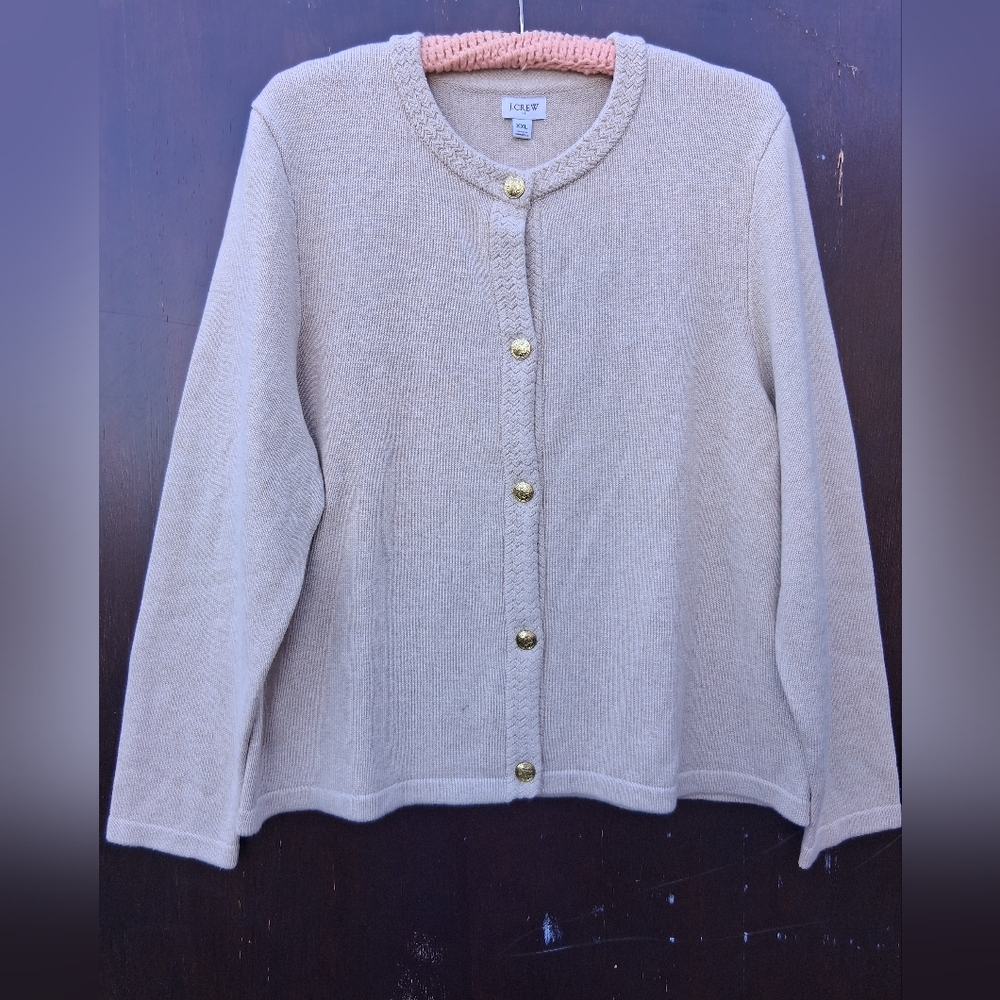 J. Crew Factory Beige Cardigan with Gold Accents